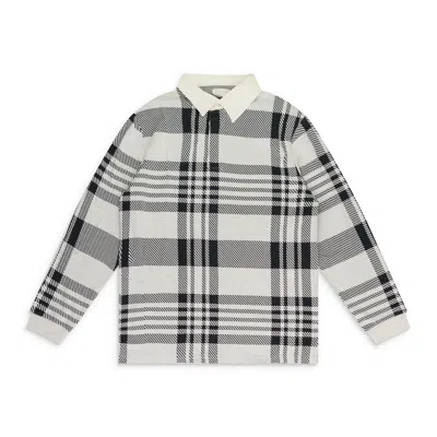 AIMÉ LEON DORE CREAM BUFFALO CHECK RUGBY POLO SHIRT