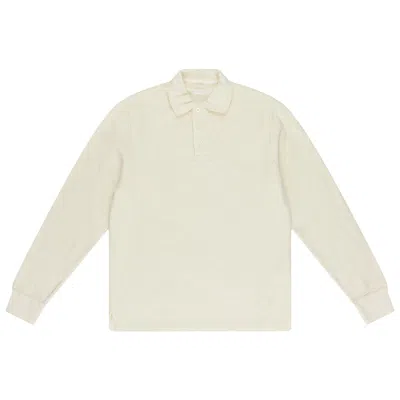Pre-owned Aimé Leon Dore Crest Pointelle Long-sleeve Polo Shirt 'pristine' | Cream | Men's Size Xs In White
