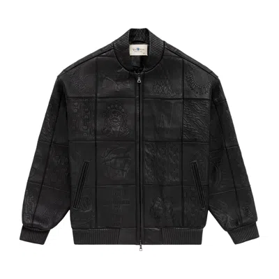 Pre-owned Aimé Leon Dore Embroidered Leather Bomber 'jet Black' | Men's Size Xl