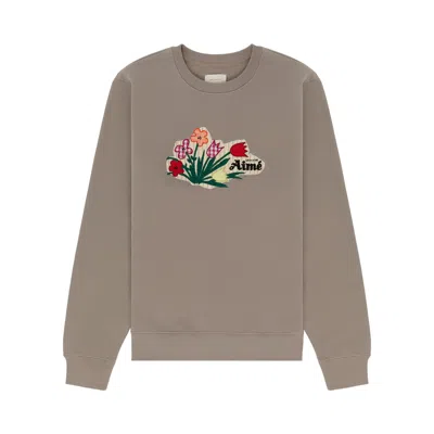 Pre-owned Aimé Leon Dore Floral Appliqué Crewneck Sweatshirt 'laurel Oak' | Brown | Men's Size L