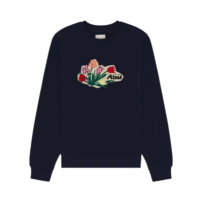 Pre-owned Aimé Leon Dore Floral Appliqué Crewneck Sweatshirt 'navy Blazer' | Blue | Men's Size Xl