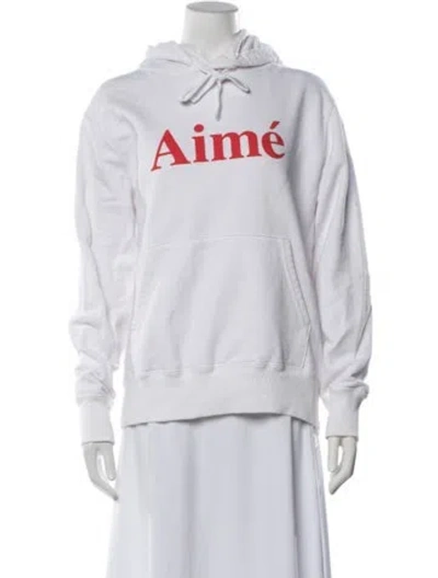 Pre-owned Aimé Leon Dore Graphic Print Crew Neck Hoodie In White