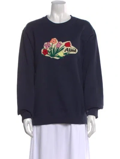Pre-owned Aimé Leon Dore Graphic Print Crew Neck Sweatshirt In Blue