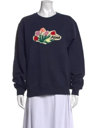 Pre-owned Aimé Leon Dore Graphic Print Crew Neck Sweatshirt In Blue