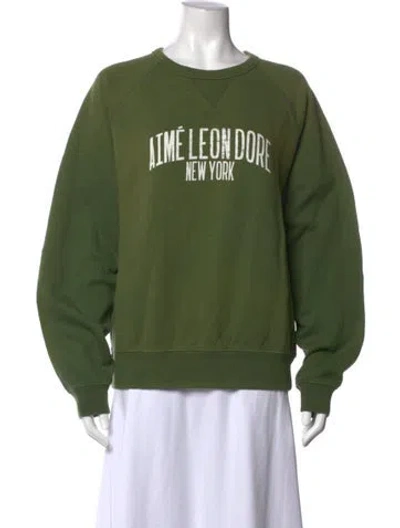 Pre-owned Aimé Leon Dore Graphic Print Crew Neck Sweatshirt In Green