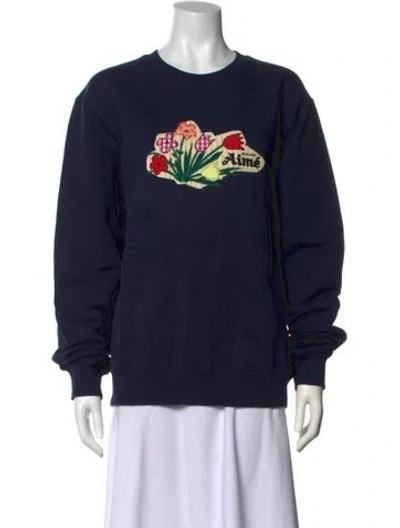 Pre-owned Aimé Leon Dore Graphic Print Crew Neck Sweatshirt W/ Tags In Blue