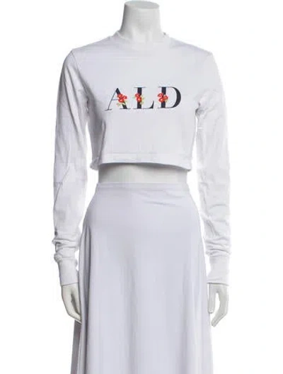 Pre-owned Aimé Leon Dore Graphic Print Mock Neck Crop Top In White