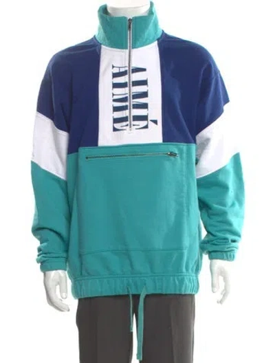 Pre-owned Aimé Leon Dore Graphic Print Mock Neck Polo Sweater In Blue