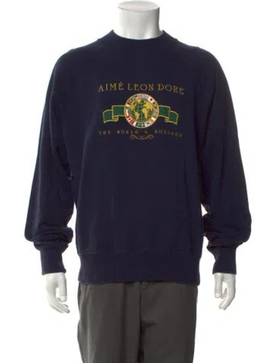 Pre-owned Aimé Leon Dore Graphic Print Mock Neck Sweatshirt In Blue
