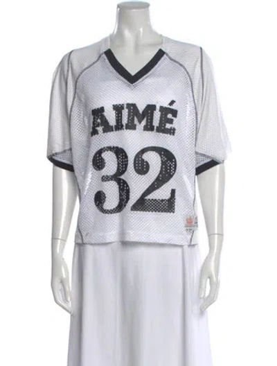 Pre-owned Aimé Leon Dore Graphic Print V-neck T-shirt In White