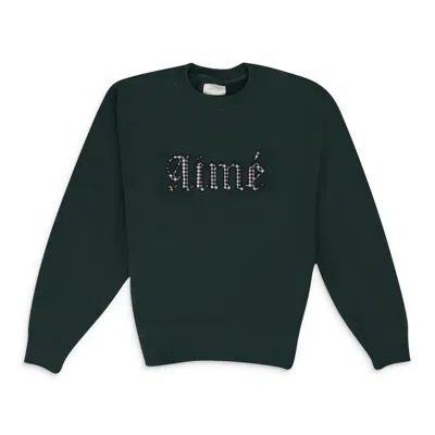 Aimé Leon Dore Green Houndstooth Applique Crewneck Sweatshirt In Multi