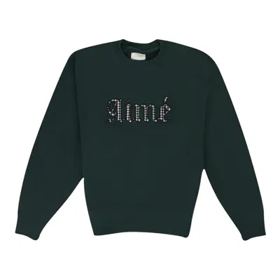 Pre-owned Aimé Leon Dore Houndstooth Applique Crewneck Sweatshirt 'green' | Men's Size S