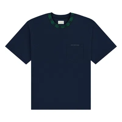 Pre-owned Aimé Leon Dore Jacquard Collar Pocket Tee 'navy Blazer' | Blue | Men's Size S