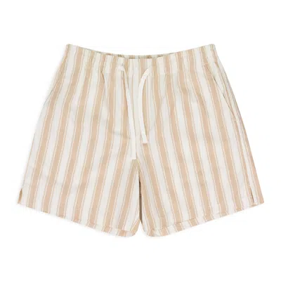 AIMÉ LEON DORE KHAKI/WHITE STRIPED DRAWSTRING SHORTS