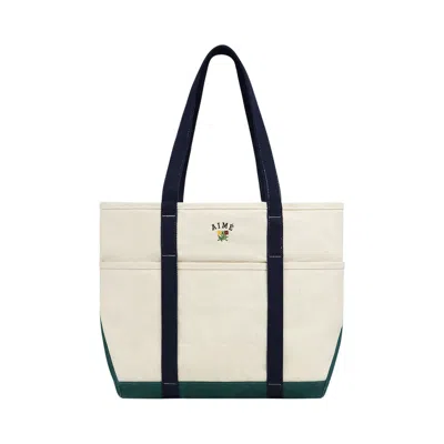 Pre-owned Aimé Leon Dore Large Crest Contrast Tote Bag 'evergreen/navy' | Cream | Men's Size Onesize