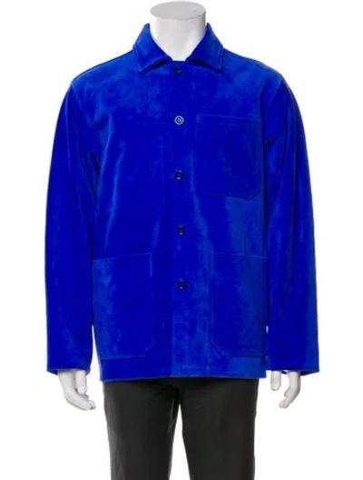 Pre-owned Aimé Leon Dore Leather Plaid Print Jacket In Blue
