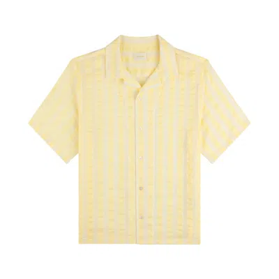 Pre-owned Aimé Leon Dore Linen Blend Striped Camp Shirt 'white/yellow Stripe' | Men's Size Xs