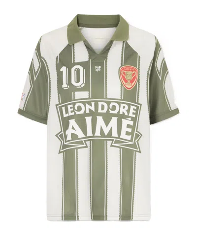 Aimé Leon Dore Logo-appliquéd Striped Jersey T-shirt In Green