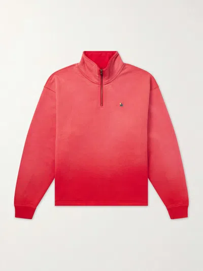 Aimé Leon Dore Logo-embroidered Cotton-jersey Half-zip Sweatshirt In Red