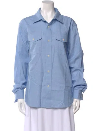 Pre-owned Aimé Leon Dore Long Sleeve Button-up Top W/ Tags In Blue