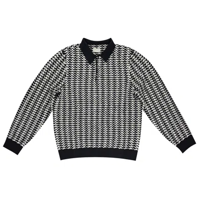 Pre-owned Aimé Leon Dore Long-sleeve Houndstooth Polo Shirt 'jet Black' | Men's Size Xs