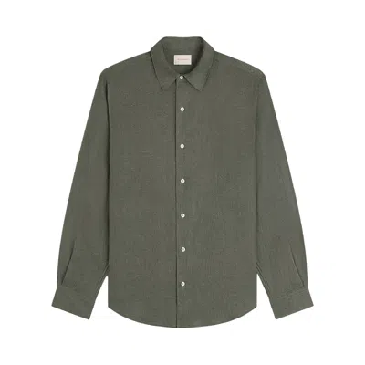Pre-owned Aimé Leon Dore Long-sleeve Linen Shirt 'olive' | Green | Men's Size Xs
