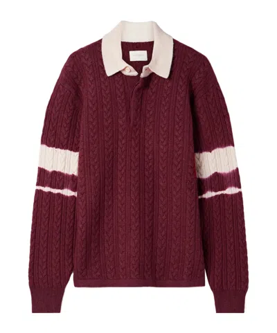 Aimé Leon Dore Cable-knit Striped Wool And Cotton-blend Polo Shirt In Burgundy