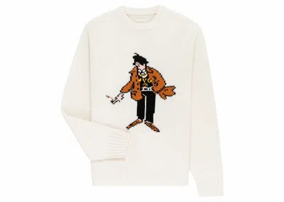 Pre-owned Aimé Leon Dore Men's Aime Leon Dore Caricature Knit Sweater In Cream In White