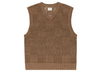 Pre-owned Aimé Leon Dore Men's Aime Leon Dore Checkered Linen Vest In Brown