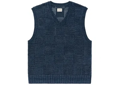 Pre-owned Aimé Leon Dore Men's Aime Leon Dore Checkered Linen Vest In Navy Blue