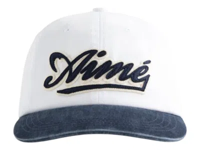 Pre-owned Aimé Leon Dore Men's Aime Leon Dore Cycling Logo Hat In White/navy Blue In Multi