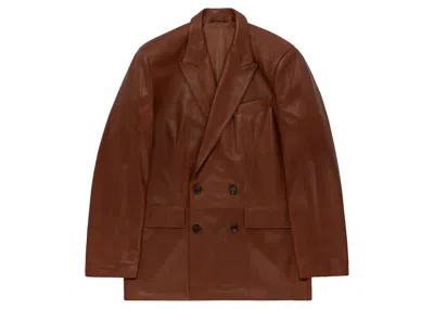 Pre-owned Aimé Leon Dore Men's Aime Leon Dore Doublebreasted Leather Blazer In Brown