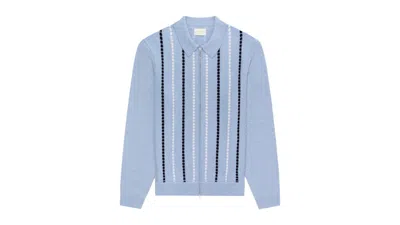 Pre-owned Aimé Leon Dore Men's Aime Leon Dore Jacquard Stripe Polo Shirt Cardigan In Blue