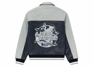 Pre-owned Aimé Leon Dore Men's Aime Leon Dore Leather Aimé Concord Jacket In Navy Blue