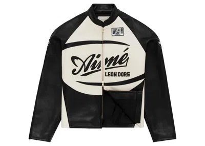 Pre-owned Aimé Leon Dore Men's Aime Leon Dore Leather Café Racer Jacket In Black/white