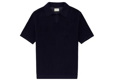Pre-owned Aimé Leon Dore Men's Aime Leon Dore Mesh Knit Polo Shirt (ss23) In Navy Blue