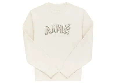 Pre-owned Aimé Leon Dore Men's Aime Leon Dore Raffia Appliqué Crewneck Sweatshirt In White