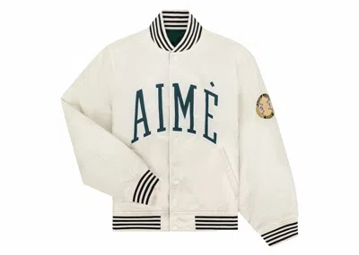 Pre-owned Aimé Leon Dore Men's Aime Leon Dore Reversible Varsity Jacket In Cream/green In Multi