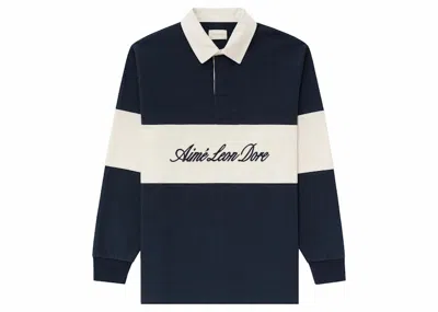 Pre-owned Aimé Leon Dore Men's Aime Leon Dore Script Paneled Rugby In Navy Blue/white
