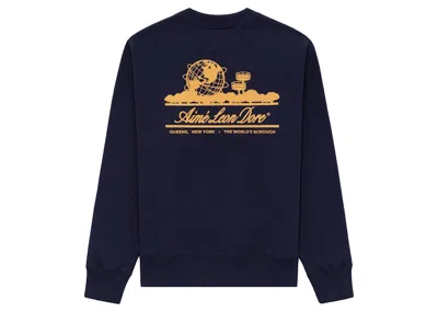 Pre-owned Aimé Leon Dore Men's Aime Leon Dore Unisphere Crewneck Sweatshirt In Navy Blue