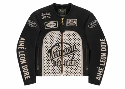 Pre-owned Aimé Leon Dore Men's Aime Leon Dore Vanson Raffia Leather Jacket In Black