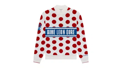 Pre-owned Aimé Leon Dore Men's Aime Leon Dore Windstopper Polka Dot Knit Cycling Goretex Jersey In Cream/blue