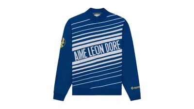 Pre-owned Aimé Leon Dore Men's Aime Leon Dore Windstopper Striped Knit Cycling Goretex Jersey In Blue