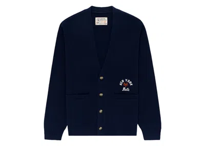 Pre-owned Aimé Leon Dore Men's Aime Leon Dore X New York Mets Merino Cardigan In Navy Blue