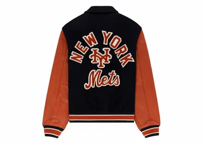 Pre-owned Aimé Leon Dore Men's Aime Leon Dore X New York Mets Varsity Jacket In Navy Blue/orange