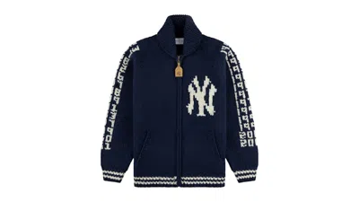 Pre-owned Aimé Leon Dore Men's Aime Leon Dore Yankees Handknit Sweater In Navy Blue/white In Multi