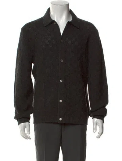 Pre-owned Aimé Leon Dore Merino Wool Patterned Cardigan In Black