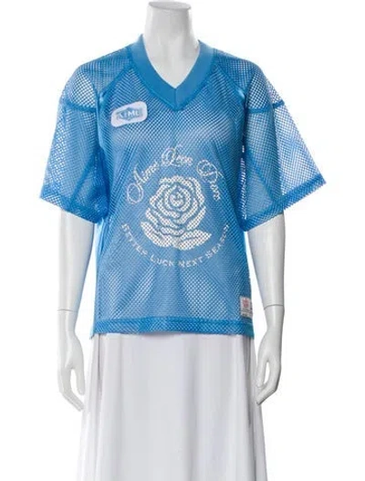 Pre-owned Aimé Leon Dore Mesh Graphic Print Top In Blue