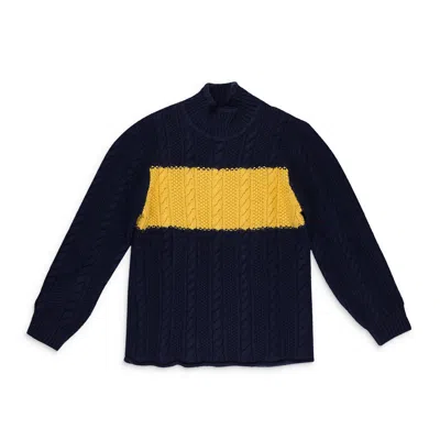 Aimé Leon Dore Navy Aran Cable Mockneck Sweater In Blue