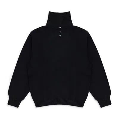 Aimé Leon Dore Navy Button Turtleneck Sweater In Black